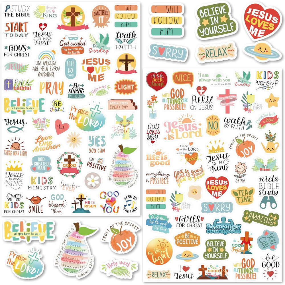 24 Sheets Christian Jesus Stickers for Kids Adults, Waterproof Adhesive Inspirat