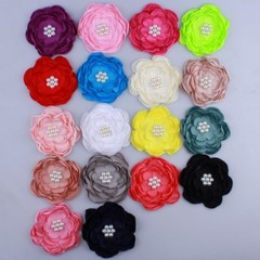 10PCS 9.2CM Fashion Burned Satin Fabric Flowers With Bead For Clothes Accessory