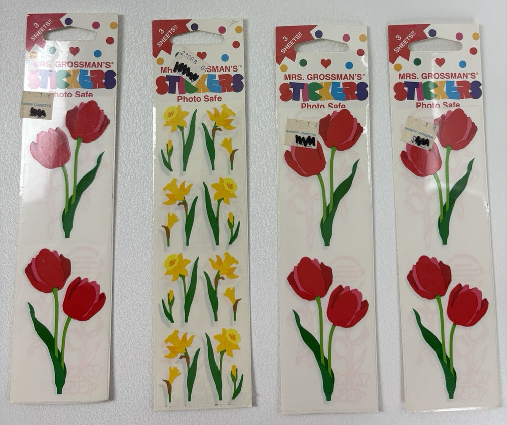Mrs. Grossman’s Tulips Daffodils Floral Stickers 4 Sealed Pkgs 12 Sheets NIP