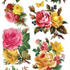 Violette Stickers – Roses – 1 Yellow & Pink Flowers Sticker Sheet – Scrapbooking