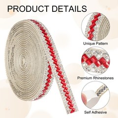 3 Yard Rhinestone Ribbon 3mm x 3mm Crystal Rhinestone Strips Red
