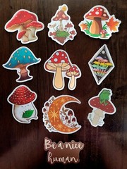 STICKERS x 10 Shrooms Positive Be A Nice Human Moon Mushrooms Frog FEBF6