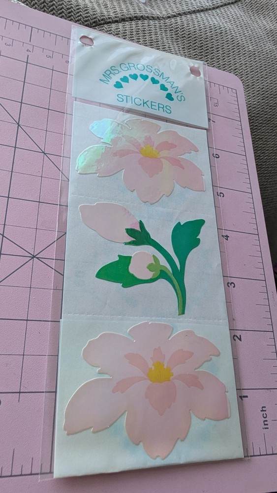 Vintage Mrs Grossmans Stickers Pearl Opal Pink Flowers Buds Jumbo New 4 In Pack