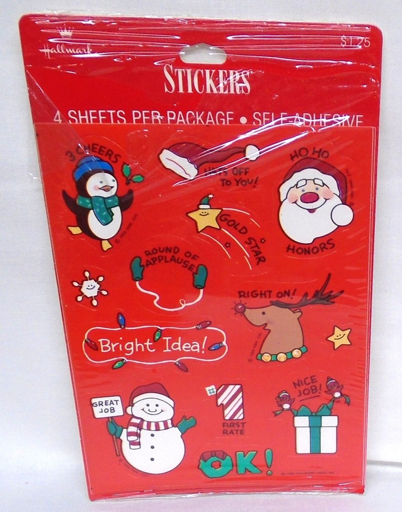 Hallmark Christmas Reward Stickers 3 Cheers Ho Ho Honors OK! 1989 Opened Package