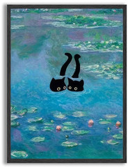 Funny Black Cat Wall Art Set of Six Vintage Monet Matisse Van Gogh Style Cats