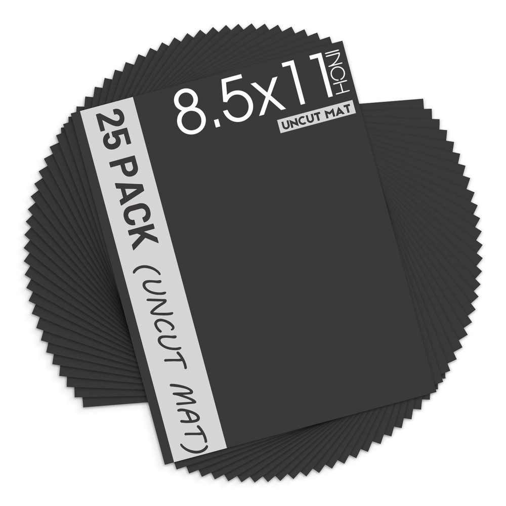 Mat Board Center, Pack of 25 8.5×11 Uncut Mat Boards – Black Color – White Co…