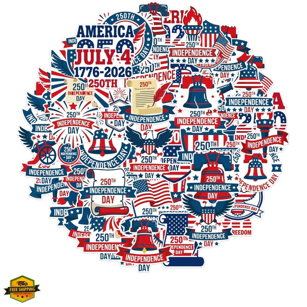 American 250 Stickers Party Favors, 50 Pcs Patriotic Sticker Decals for 250t…