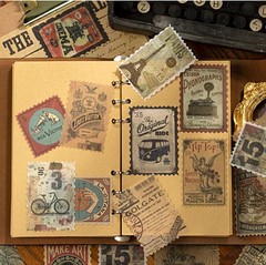 60pcs Vintage Postage Stamp Stickers, Aesthetic Modern Deco Paper Sticker for Sc