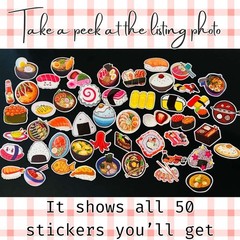 50 PCS Bundle, Kawaii Japanese Food Stickers: Sushi, Ramen, Bento