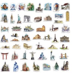 10 Stickers- World Travel Landmark Doodle Book Phone Suitcase journal scrapbook