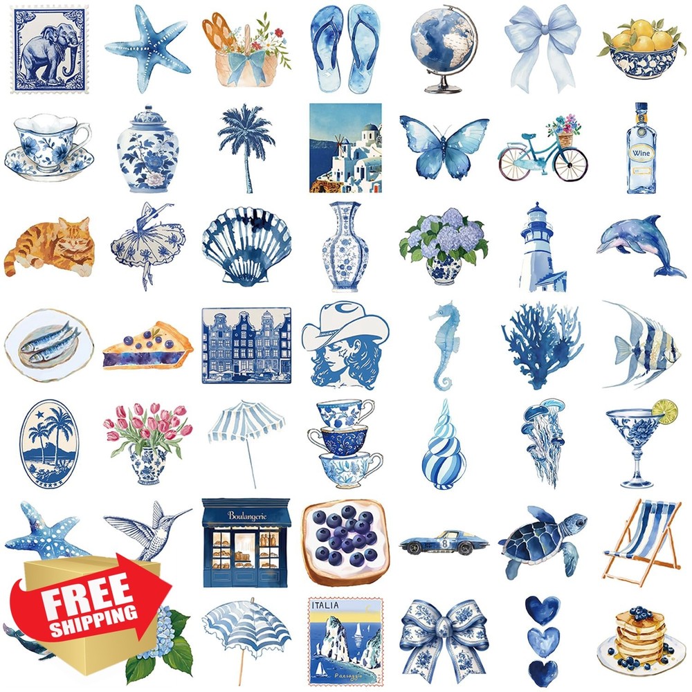 ZOLAREIN Blue Coastal Stickers, 50 PCS