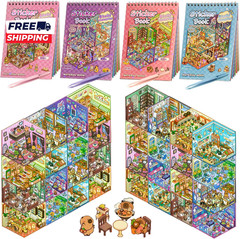 4 Sticker Books (1200+) 32 DIY 3D Scene Sticker Collection with Tweezers
