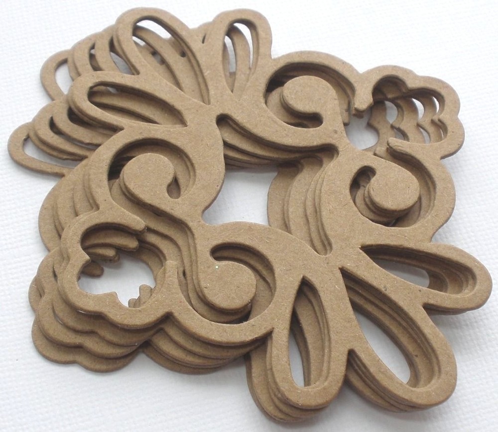 {4} DECORATiVE ACCENT – Flourish Scroll Bare Chipboard Die Cuts – 3.5″ x 4″