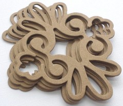 {4} DECORATiVE ACCENT – Flourish Scroll Bare Chipboard Die Cuts – 3.5″ x 4″
