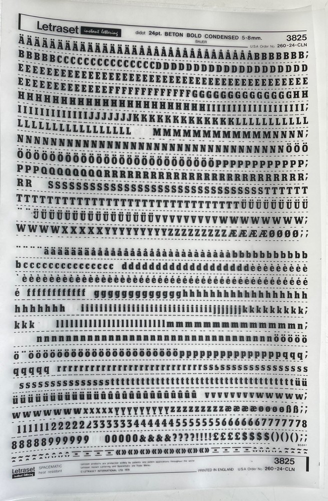 Letraset Instant Lettering Transfer Letters Franklin Gothic, Beton (6) sheets