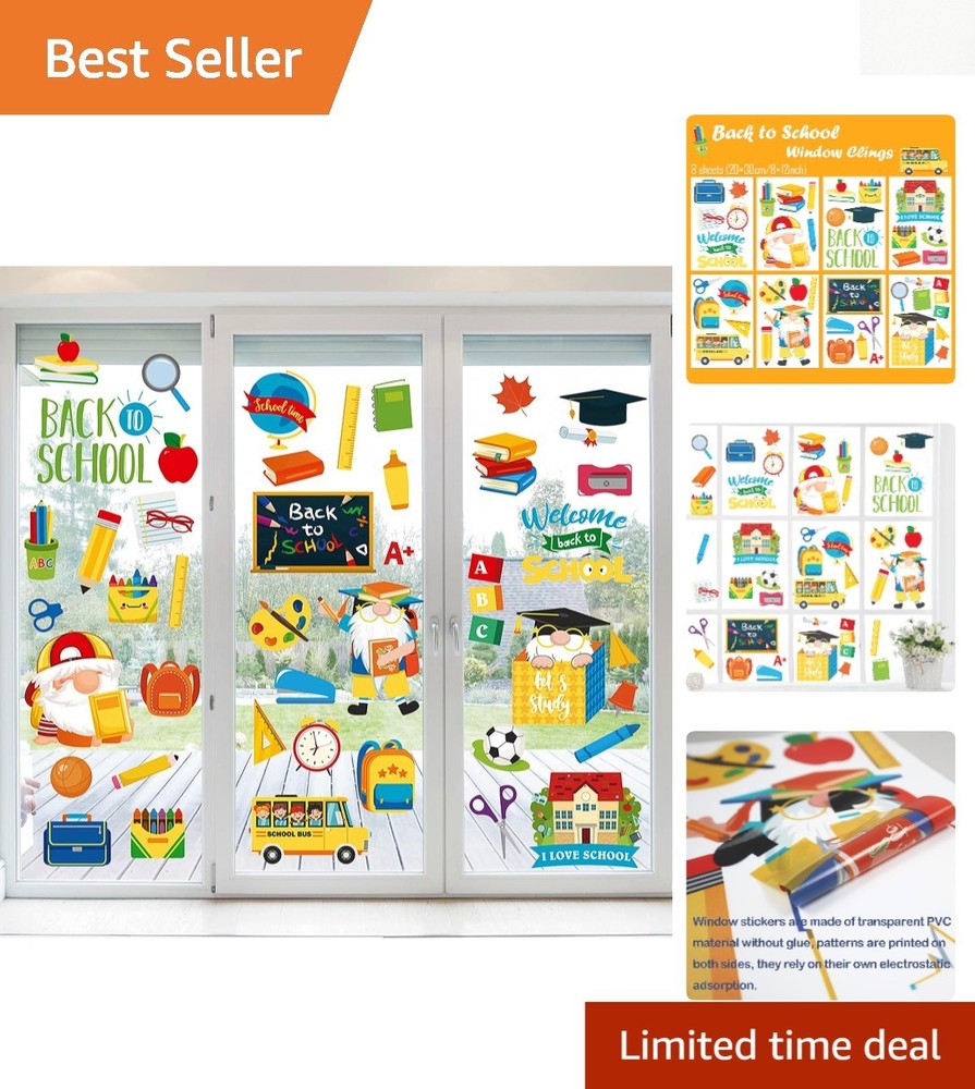 Delightful 8-Pack Back to School Window Decor – Reusable PVC Clings for Kids