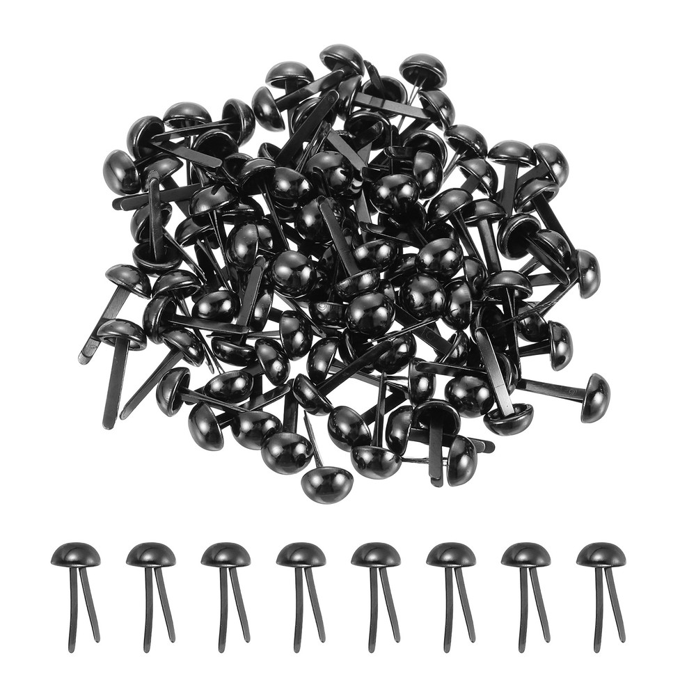 80Pcs Brads Paper Fasteners, 6×13 mm Metal Round Head Split Pins, Black