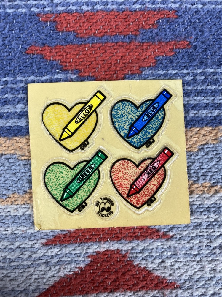 BJ Stickers See Through Color Crayon Hearts Vintage 1980s