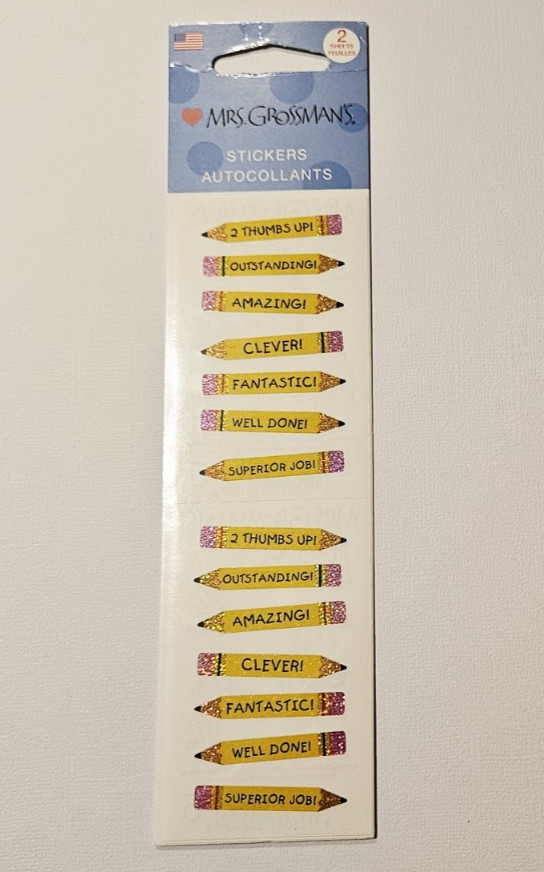 Mrs. Grossman’s Stickers Lot 2 Strips New Package ~Sparkle Pencils~HTF RARE