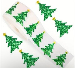 Christmas Tree Sticker Roll: Roll Of 500 Sparkly 1 Inch Christmas Tree Stickers