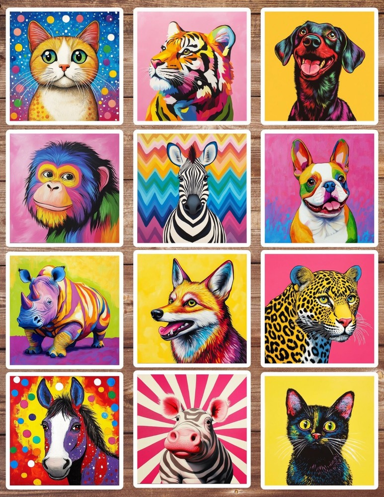 Pop Art Animals Die Cut Vinyl Stickers Scrapbooking Laptop Waterbottle