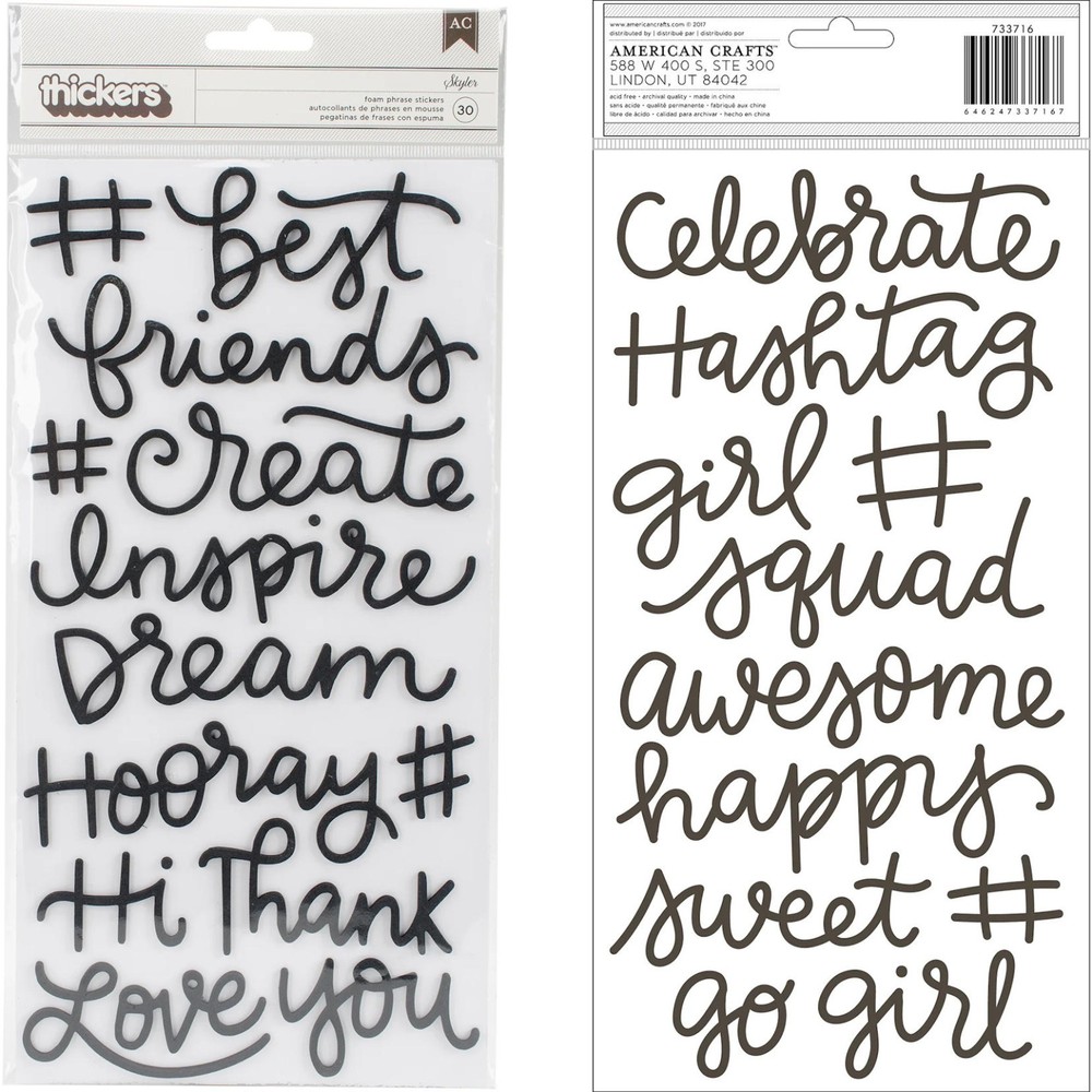American Crafts GIRL SQUAD PHRASES (2) SHEETS FOAM THICKERS scrapbook