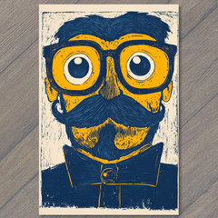 STICKER Cartoon Man Glasses Mustache Bow Tie Funny Face Bold Retro Style