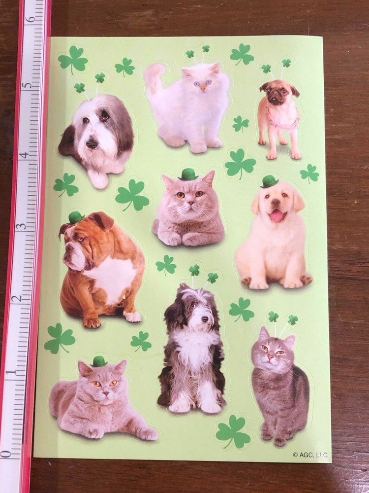 1 Sheet AGC Dogs Cats Pets Leprechaun Stickers St Patricks Ireland Clover Luck