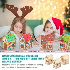 DoubleFill 60 Pcs Wood Gingerbread House Craft Kit for Kids DIY Wooden Christ…
