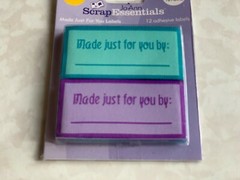 JOANN SCRAP ESSENTIALS CLOTH ADHESIVE LABELS ‘MADE JUST FOR YOU’ BLUE/PURP 12PCS