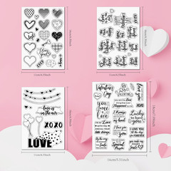 4 Sheets Valentines Day Sentiment Clear Stamps Love Hearts Silicone Transparent