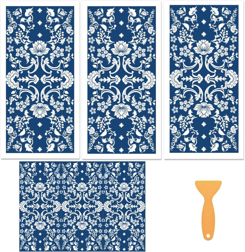  3 Sheets Blue White Boho Floral Rub on Transfers for Crafts and Furniture, Dec