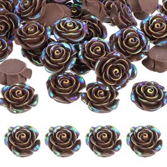 20mm Resin Rose Flatback Charms, 40 Pcs Cabochon Embellishment, Shiny Dark Brown