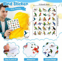 600 Pcs Bird Stickers Bulk for Kids Vinyl Waterproof Animal Cartoon Bird Decal f