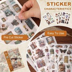Auguro Vintage Scrapbook Stickers 480 Pre-Cut Washi for Beige