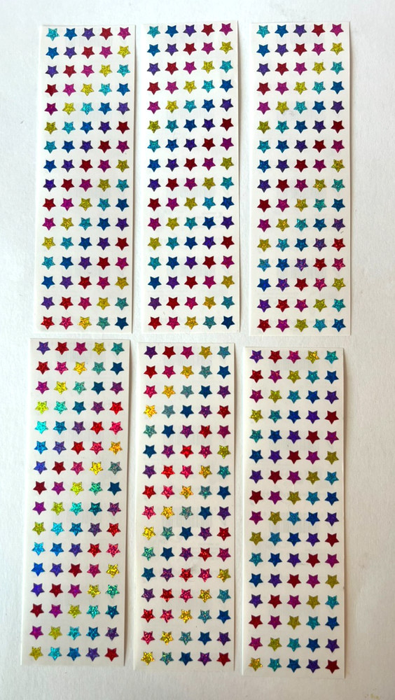 LOT 6 STRIPS Vintage MRS GROSSMAN’S Stickers STARS MULTI MICRO 1996 SPARKLE