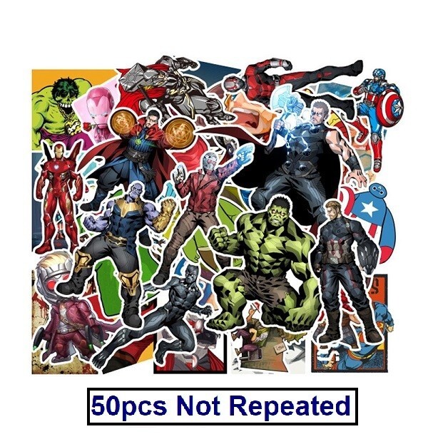 Marvel Superhero Stickers Skateboard Laptop Luggage Decal Hydro Flask Pack 50pc