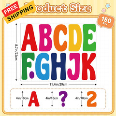 150 PCS Letter Stickers Bulletin Board Letters 12 Sheets 4 Inch, Colorful