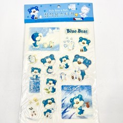 Morning Glory Blue Bear Babu Large Glitter Puffy Sticker Sheet 8.5×11 Korea
