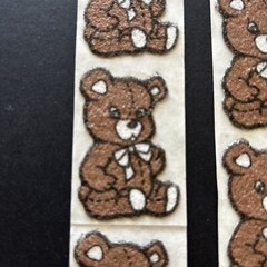 Lot Of 5 Vintage 1980’s Soft Fuzzy Teddy Bear 2” Sticker Brown White Bow Tie