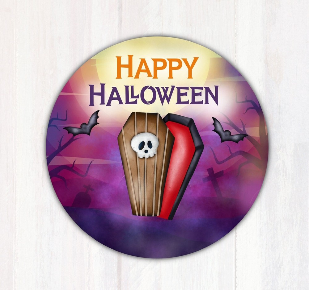60 Happy Halloween Coffin Labels Stickers – Envelope Seals Treat Bag Labels 1.5”