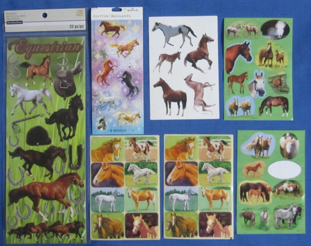 #22 NEW Lot-7 Sheets Horses Stickers Cardmaking Scrapbook Crafts DIY 1 Missing