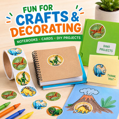500 Dinosaur Stickers 1.5″ Roll Prehistoric T Rex Party Favors Classroom
