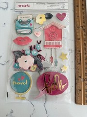 American Craft Remarks Documentary 11PC Dimensional Stickers Clock Flowers Lips
