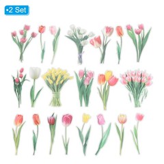 80 Sheet Clear Tulips Flower PET Sticker, Waterproof Flower Decal, Pink