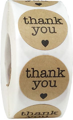 Brown Kraft with Black Thank You Stickers | 1″ Inch Round | 500 Pack