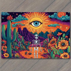 STICKER Skeleton Standing Cactus Sunset Mountains Planets Freaky Southwest
