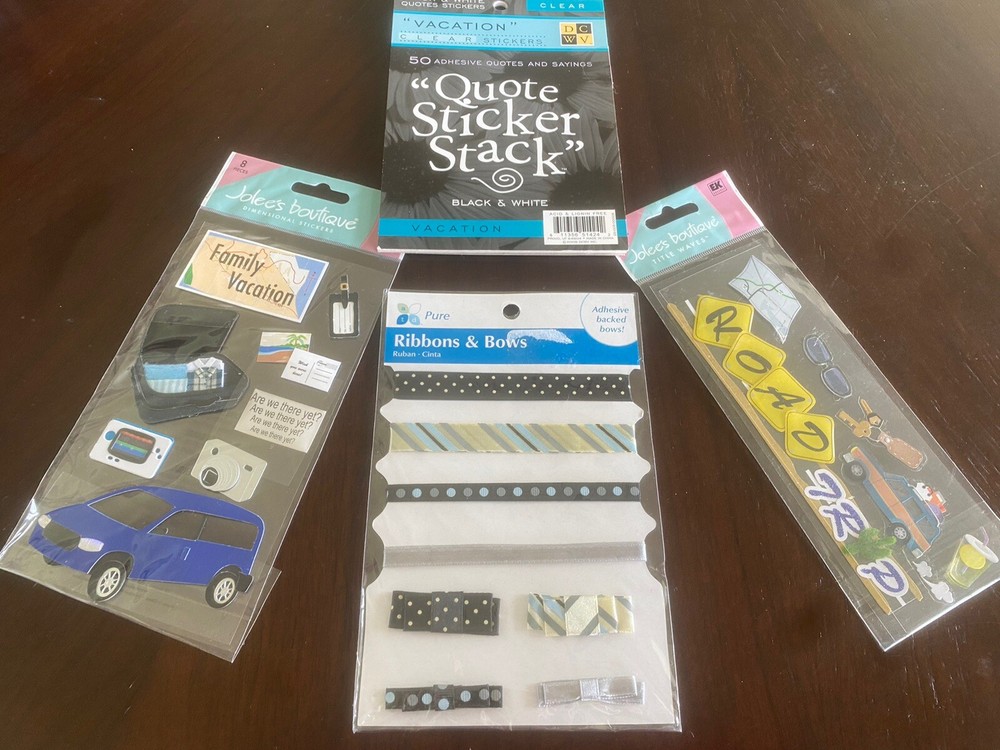 Jolee’s + More Lot Of 4 Pkgs Vacation Road Trip Scrapbooking Stickers & Ribbon