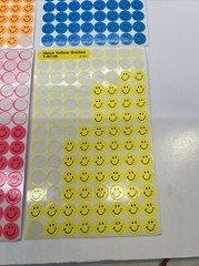 4 Partial Sheets Neon Smiley Face Trend Stickers Pink Orange Yellow Blue 232 pcs