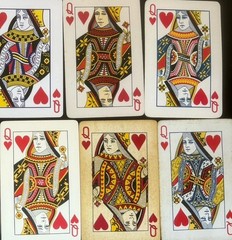 Lot of 100 QUEEN OF HEARTS Single Playing Cards, vintage to modern variety mixed